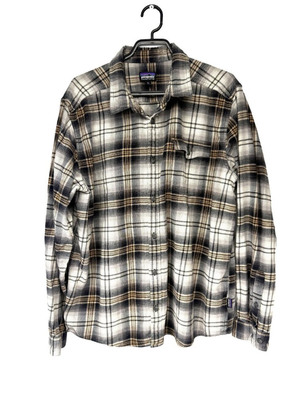 PATAGONIA 100% Organic Cotton Plaid Flannel Shirt Grey Size XL